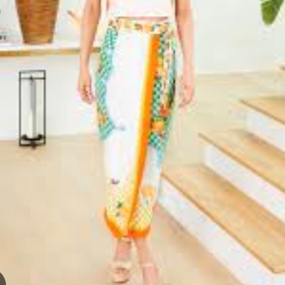 ANTONIO MELANI Clio wrap White Maxi Skirt with Orange & Green Border Print
